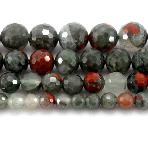 Natural Hard Faceted African Blood Stone Round Loose Beads Strand 6/8/10/12MM For Jewelry DIY Making Necklace Bracelet