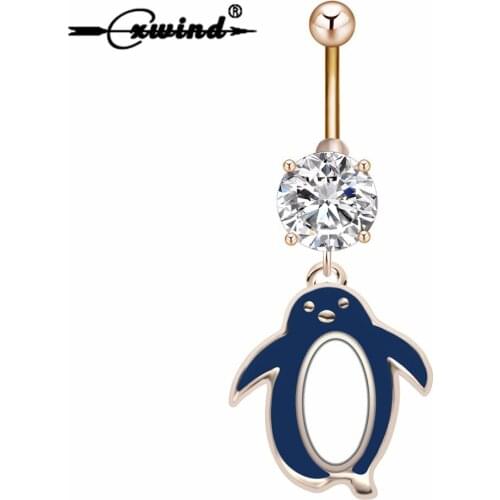 Cxwind Charm Animal Penguin Unicorn Shell Drop Belly Rings Handmade 316L Stainless Steel Cubic Navel Ring Body Piercing Jewelry