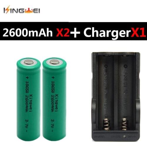 Really Capacity KingWei 2 X Green 2600mAh 18650 3.7v Rechargeable Li-ion Battery Cell With 1 X Charger