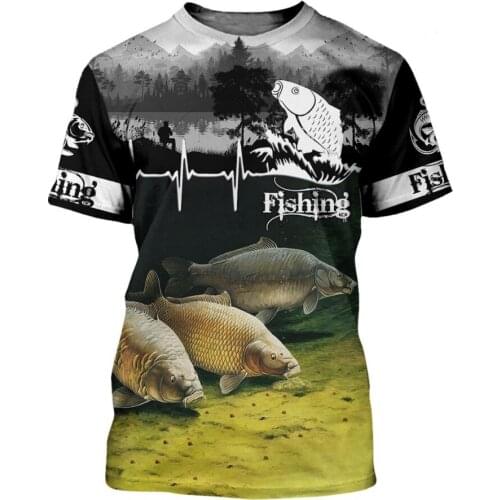 2021 Summer New Mens Carp Fishing 3D Printing T-Shirt Summer Fashion Short Sleeve Harajuku T-shirt Unisex Streetwear
