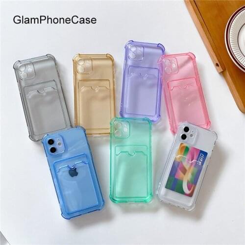 GlamPhoneCase Solid color card holder Phone Case For iPhone12Pro/max 11Pro/Max XS Max XR Soft Silicone Cover For iPhone11 7