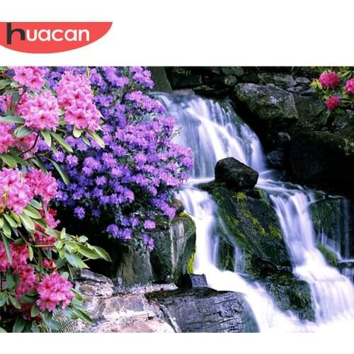 HUACAN Full Square Diamond Painting Round 5D Waterfall Diamond Embroidery Landscape Handcraft Home Decoration Gift