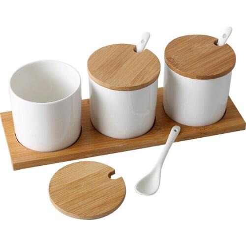 Ceramic Salt And Sugar Spice Container Jar Pepper Canister Set Kitchen Accessories Seasoning Organizer Storage Box Bottle Rack