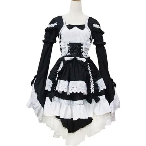 Lolita Dress Classic Layered Ruffles Lace Up High Low Patchwork Lolita One Piece Dress
