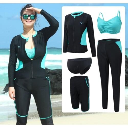 Mens Womens Plus Size Rush Guards Full Body 3-5 piece set Sun UV Long Sleeve Zip Up Swim Shirt Leggings Surf Tops & Bottoms