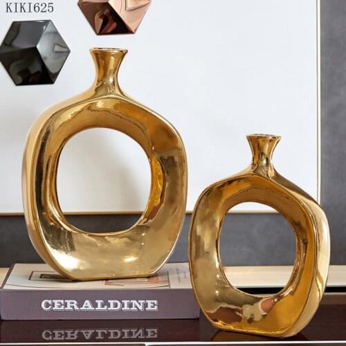 Creative Golden Hollow Vase Luxury Ceramic Flower Arrangement Crafts Decor Living Room Dining Table Flower Vase Home Decoration