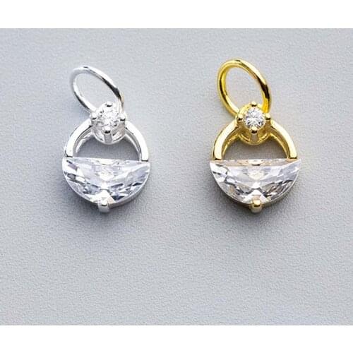 100% 925 Sterling Silver Zircon Round Charms Gold Silver Color Charm Pendants Beads Fit Bracelets Earrings DIY Fine Jewelry Make