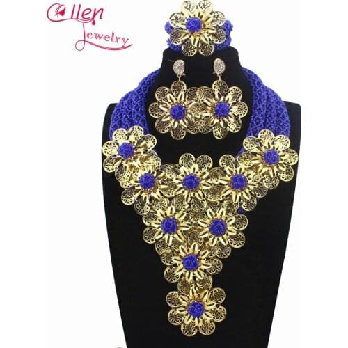 2019 Luxury gidt African beads jewelry sets india nigerian wedding beads beaded party necklace dubai jewelry sets E1145
