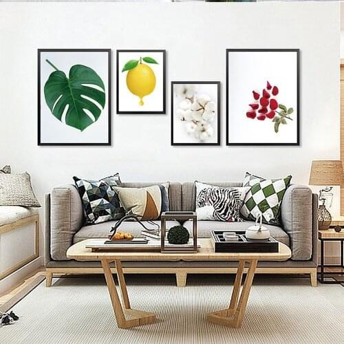 Nordic Simple Plant Fruit Canvas Painting Leaves Lemon Cotton Rose Deer Wall Art Poster For Living Room Bedroom Home Decor