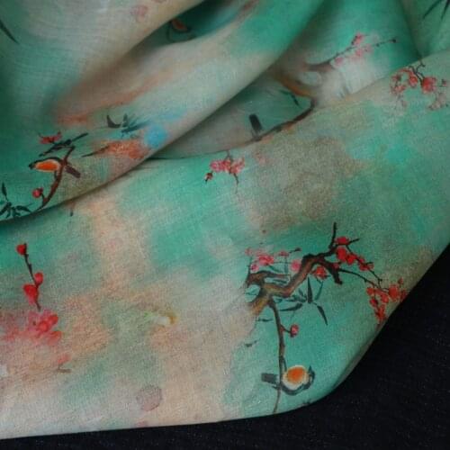 Natural ramie fabric Color digital printing tissus Dress skirt Handmade material