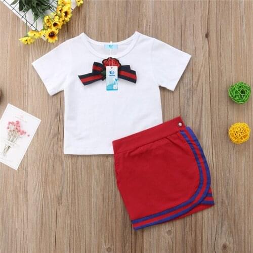2019 Fashion Newborn Kids Baby Girls Tie Tops clothes+ Dress Outfits Clothes Set 2PCS Good Quality Cotton New Hot Sale O-Neck