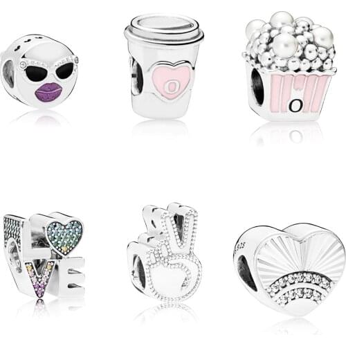 2020 New Fashion 925 Sterling Silver Charm Lovers Love DELICIOUS POPCORN Wine Glass Diy Original Ladies Beaded Jewelry