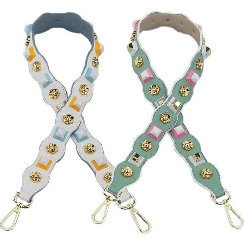 New 90cm Long Lady Shoulder Bag Strap Handle Metal Flower Tower Rivet Decorate Straps Wide Belt DIY Single-shoulder Handbag Band