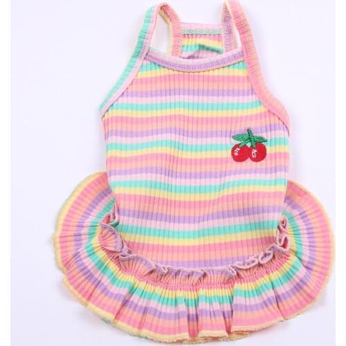 New Striped Dog Cat T-shirt Vest Cherry Design Cat Puppy Pajamas Spring/Summer Clothes 2 Colours