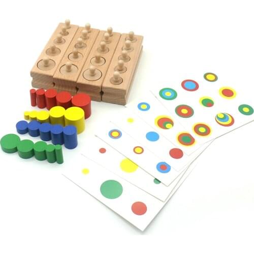 Montessori Educational Wooden Toys Preschool Colored Cylinder Blocks Sensory Toys For Children Juguetes Montessori I1164H