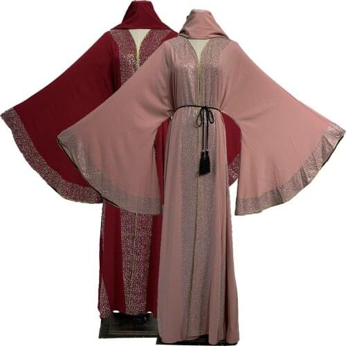 Luxury Femme Cardigan Kimono Kaftan Hand-studded Diamond Robe Dubai Islamic Muslim Dress Abayas Caftan Qatar Turkey Clothing New