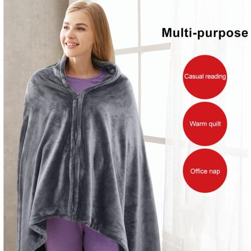 USB Electric Heating Blanket Warm Shawl Coral Fleece Plush 3-speed Adjust Temperature Winter Large 150x80cm Zipper Washable