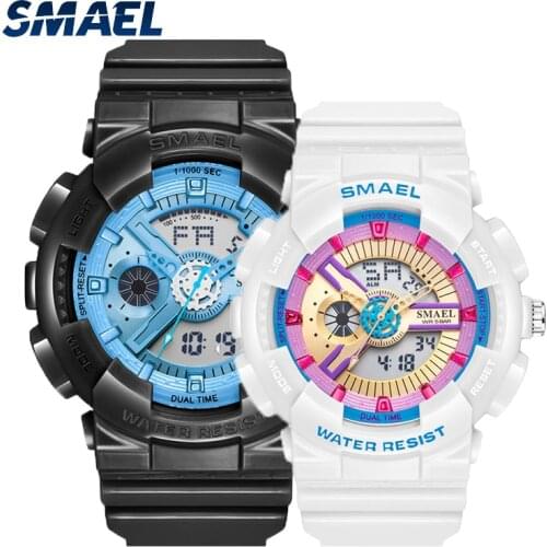 SMAEL Sport Couple Watch Pair Men and Women Waterproof 50M Dual Display Wristwatch Shock Resistant Couple Watch For Lovers 8026