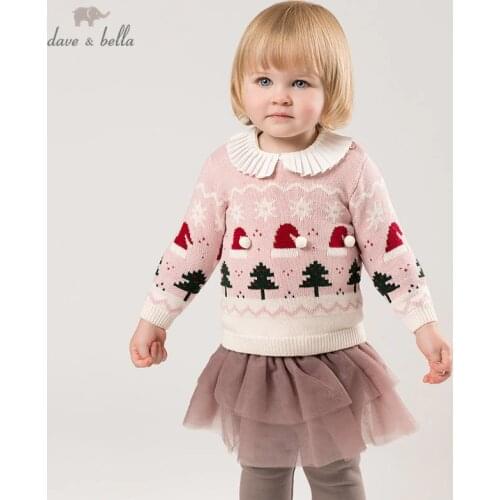 DB11415 dave bella winter cute baby girls Christmas cartoon knitted sweater kids fashion pullover toddler boutique tops