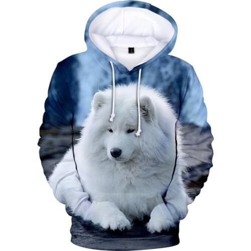 Personality oversized Samoyed Wolf hoodie Boy and girl 3D printed sweatshirt Harajuku autumn and winter hoodie
