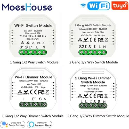1/2 Way 1/2/3 Gang Mini WiFi Smart Light Switch Relay Module Smart Life Tuya Wireless Remote Control Work with Alexa Google Home