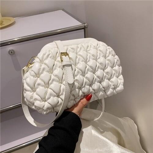 Vintage Pleated PU Leather Shoulder Crossbody Bag For Women Handbags and Purses 2021 Luxury Brand Designer Cloud Messenger Bags