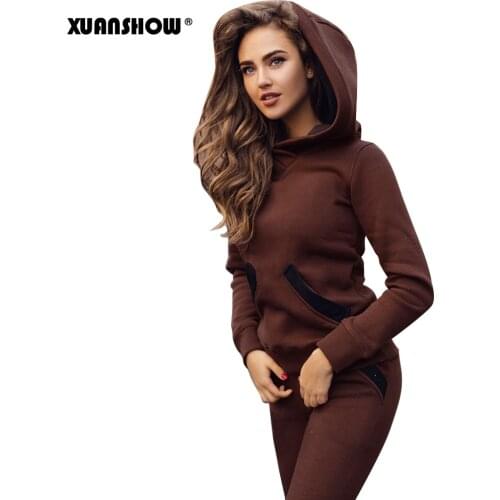 XUANSHOW 2021 Fashion Autumn Winter Tracksuit Women Hoodies Sweatshirts+ Long Pants Two Piece Set Outfits Knitted Chandal Mujer