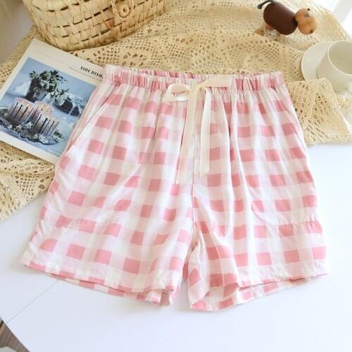 Spodnie Damskie Na Lato Pantalones Ete Femme Pijama Mujer Verano Coton Gaze Summer Plaid Pants Women Sleep Bottoms Sommerhosen