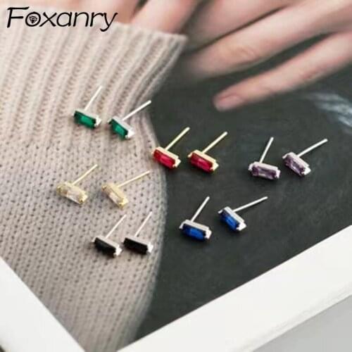 FOXANRY Prevent Allergy 925 Sterling Silver Stud Earrings for Women Trendy Elegant Charm Sparkling Colorful Zircon Party Jewelry
