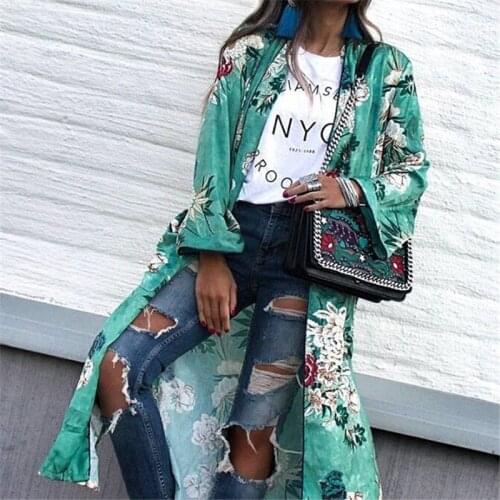 Plus Size Womens Floral Printed Loose Coats New 2018 Ladies Big Size Long Cardigan Boho Coat Casual Long Sleeve Jacket Blouses