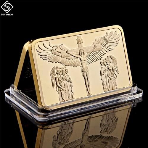Gold /Silver Christ Good Friday Jesus And Angel Bullion Bar Souvenir Gold Bar For Christian Gifts With Capsule