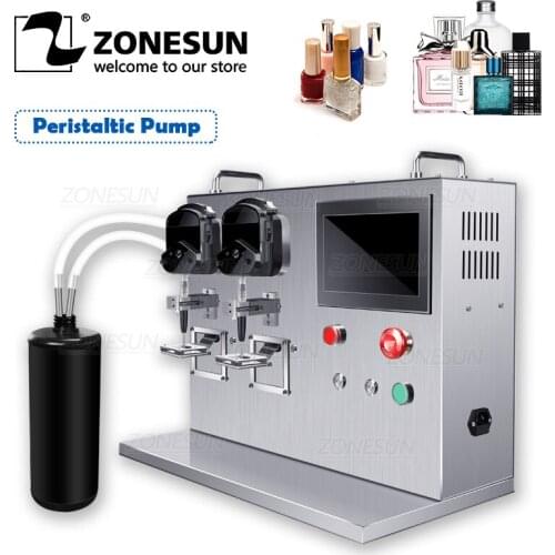 ZONESUN Semi Automatic Liquid Weighing Filling Machine Ink Nail Polish Milk Juice Double Nozzles Cosmetic Vial Quantative Filler