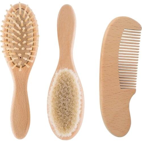 1Pcs Baby Natural Wool Wooden Comb Hair Brush Portable Boys Girls Toddler Hairbrush Bath Brushes For Newborn Head Massager