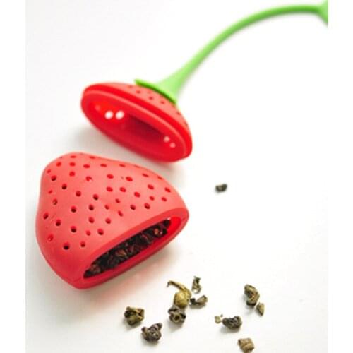 100 pcs Tea Bag Silicone Strawberry Design Loose Tea Leaf Strainer Herbal Spice Infuser Filter Tools