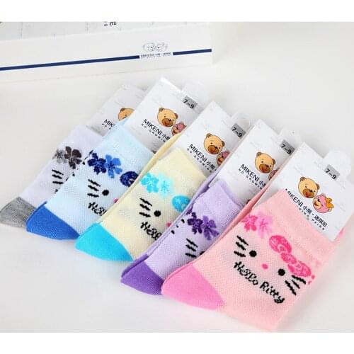 5 pairs / lot 2016 new spring and summer cute cat mesh breathable cotton girls socks 3-12 year children socks fashion kids socks