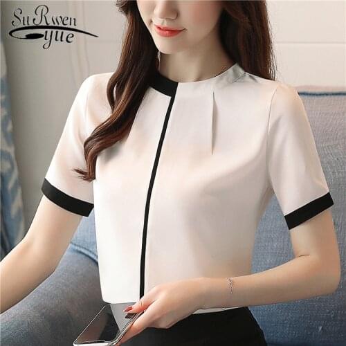 2018 summer chiffon women blouse shirt short sleeve elegant ladies office women tops casual slim white women clothing 0215 40
