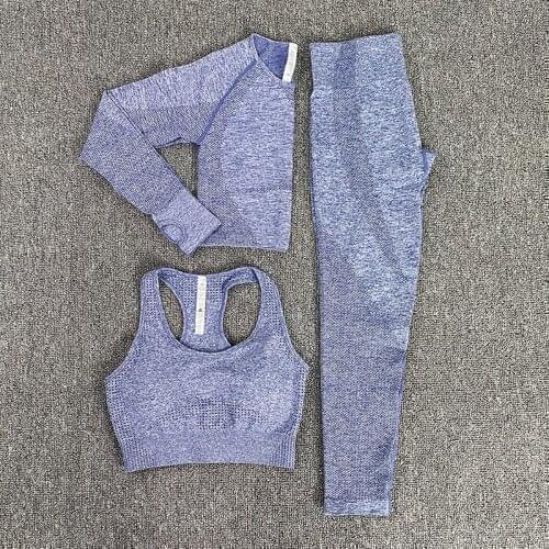 3pcs Seamless Women Yoga Suit Long Sleeve Crop Top Yoga Bra Shorts Shirts High Waist Running Leggings Workout Sports Suit
