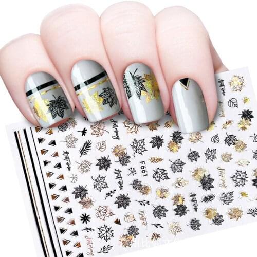 3D Nail Sticker Black Maple Leaf Slider Nails Art Decoration Wraps Decals Cute Design Adhesive Manicure Tips Stickers Pegatina