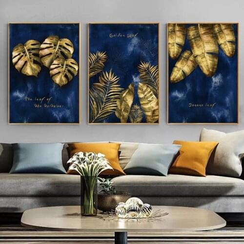 Abstract Golden Plant Leaves Posters Modern Nordic Style Wall Art Prints Canvas Painting Wall Picture for Living Room Decoration