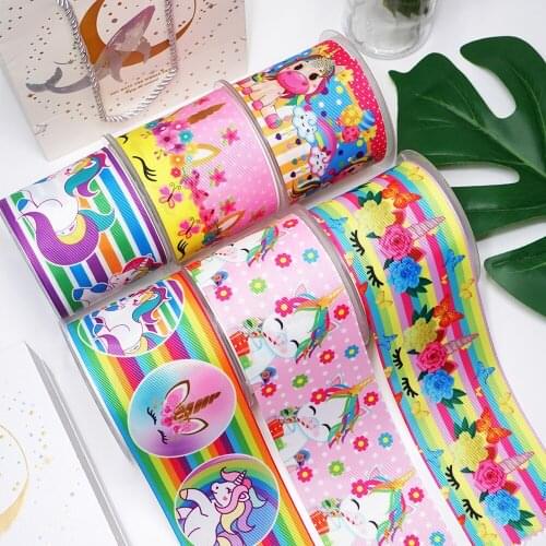 DIY Cartoon Unicorn Printed Grosgrain Ribbon For Craft Supplies Sewing Accessories 5 Yards. 23495