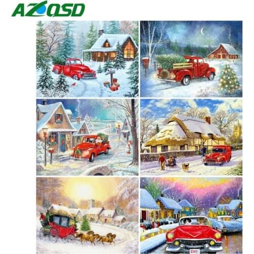 AZQSD Christmas Diamond Painting Car 5d Diamond Embroidery Landscape Mosaic Handmade Gift Home Decoration Needlework