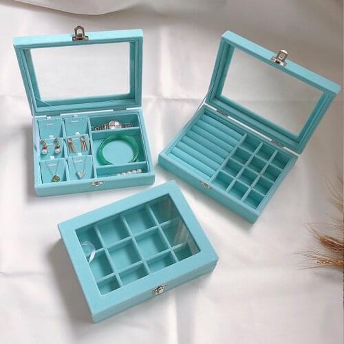 200*150*50mm Velvet Carrying Case or trays with glass Cover for jewelry the Tray Holder Storage Box Organize