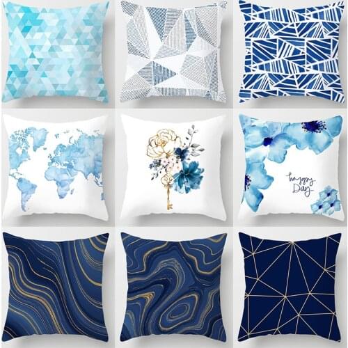 Glitter Marble Agate Cushion Cover Blue Geometry Flower Polyester Throw Pillow Case Car Sofa Decorative Pillowcases Home Decor