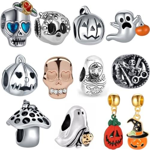 Charm Beads Zircon Alloy Cross Skull Ghost Fit Brand Bangle Necklace DIY Women Halloween Bead Charms for Bracelet Jewelry Making