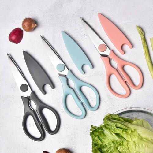 Household multifunctional stainless steel scissors, meat, bone, vegetables, fish, complementary food scissors, multi color