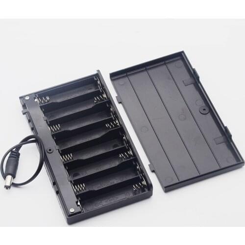Black 8 X AA Battery Holder Storage Box 8 Slots With DC Plug Wire&Cover for 8*AA Batteries Plastic Case