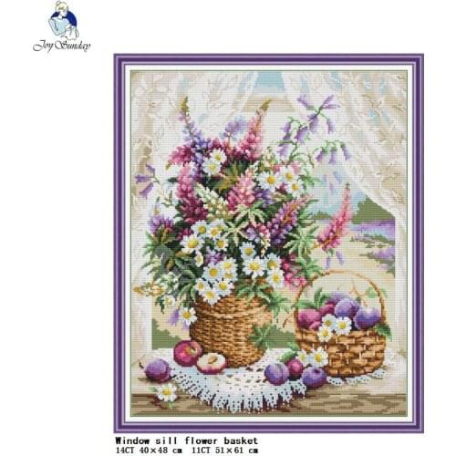 Flower basket on the windowsill Counted cross stitch kit Aida 14ct 11ct embroidery set DIY sewing kit Home decoration painting