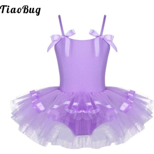 TiaoBug Kids Girls Spaghetti Shoulder Straps With Bowties Ballet Dance Gymnastics Leotard Tutu Dress