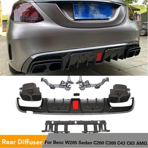 ABS Rear Bumper Diffuser Lip Spoiler Exhaust Tips for Mercedes-Benz C-Class W205 C200 C250 C300 C350 C400 C43 C63 AMG S 2014UP