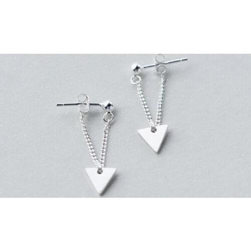 Fashion new Real. 925 Sterling Silver matte triangle tassel Earrings dangle drop geometric jewelry GTLE1112